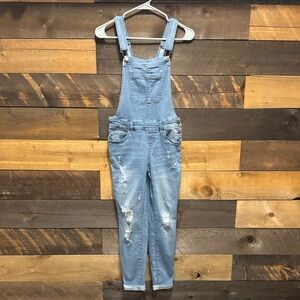 Wax Jean Light Blue Distressed Denim Overalls
